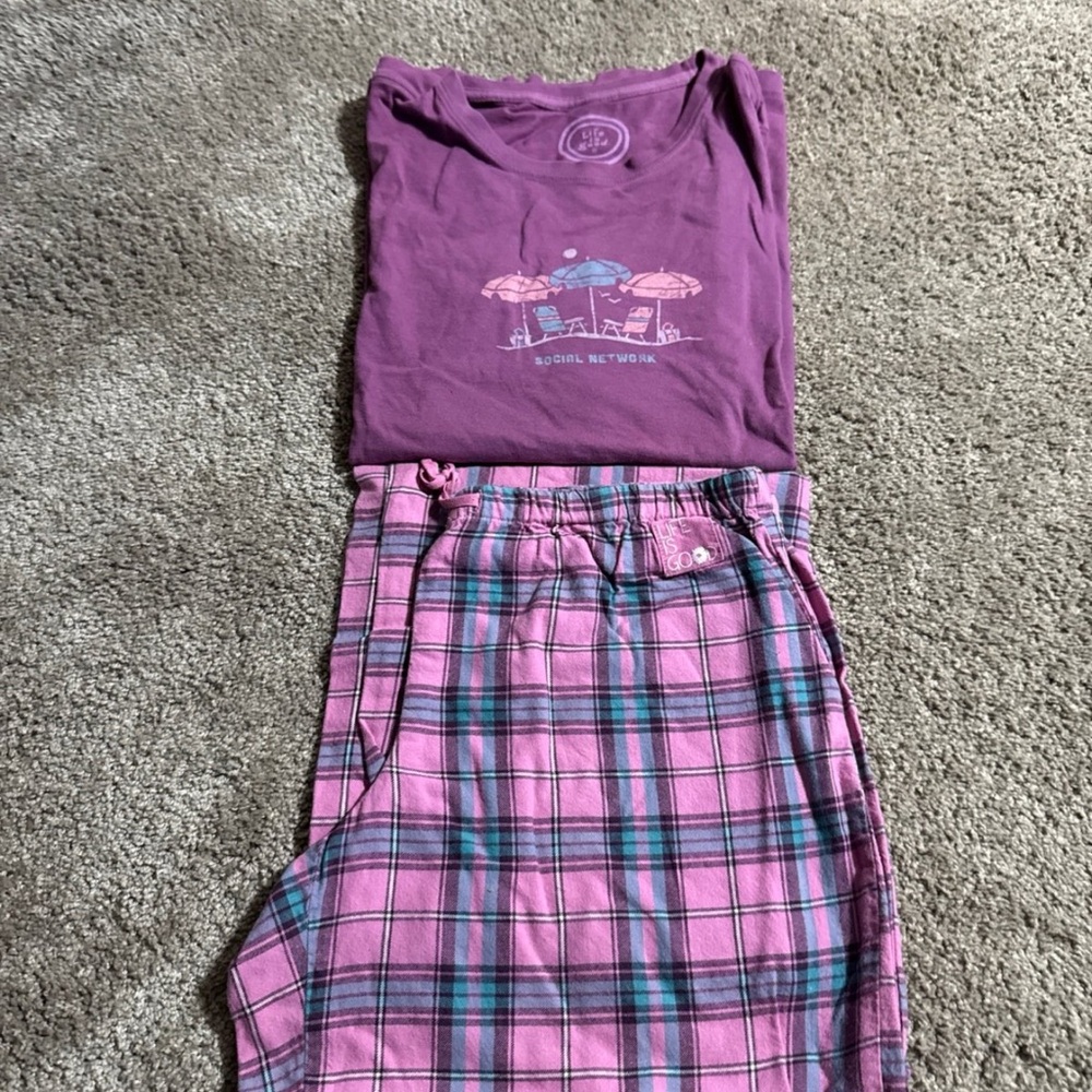 Life is good social network pajamas pants size small shirt size medium. Rare htf